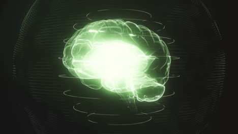 Futuristic green digital brain seamless loop. Neurons firing in MRI scan