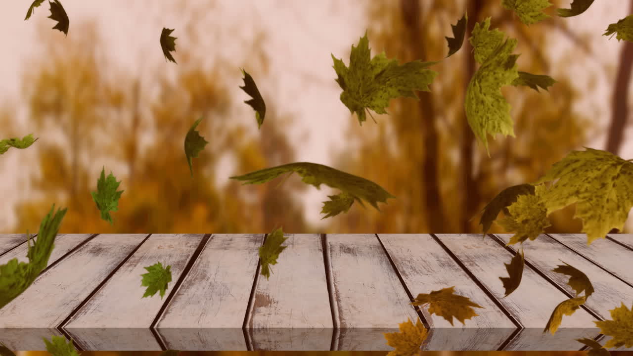 animación de varias hojas de otoño que caen sobre el banco