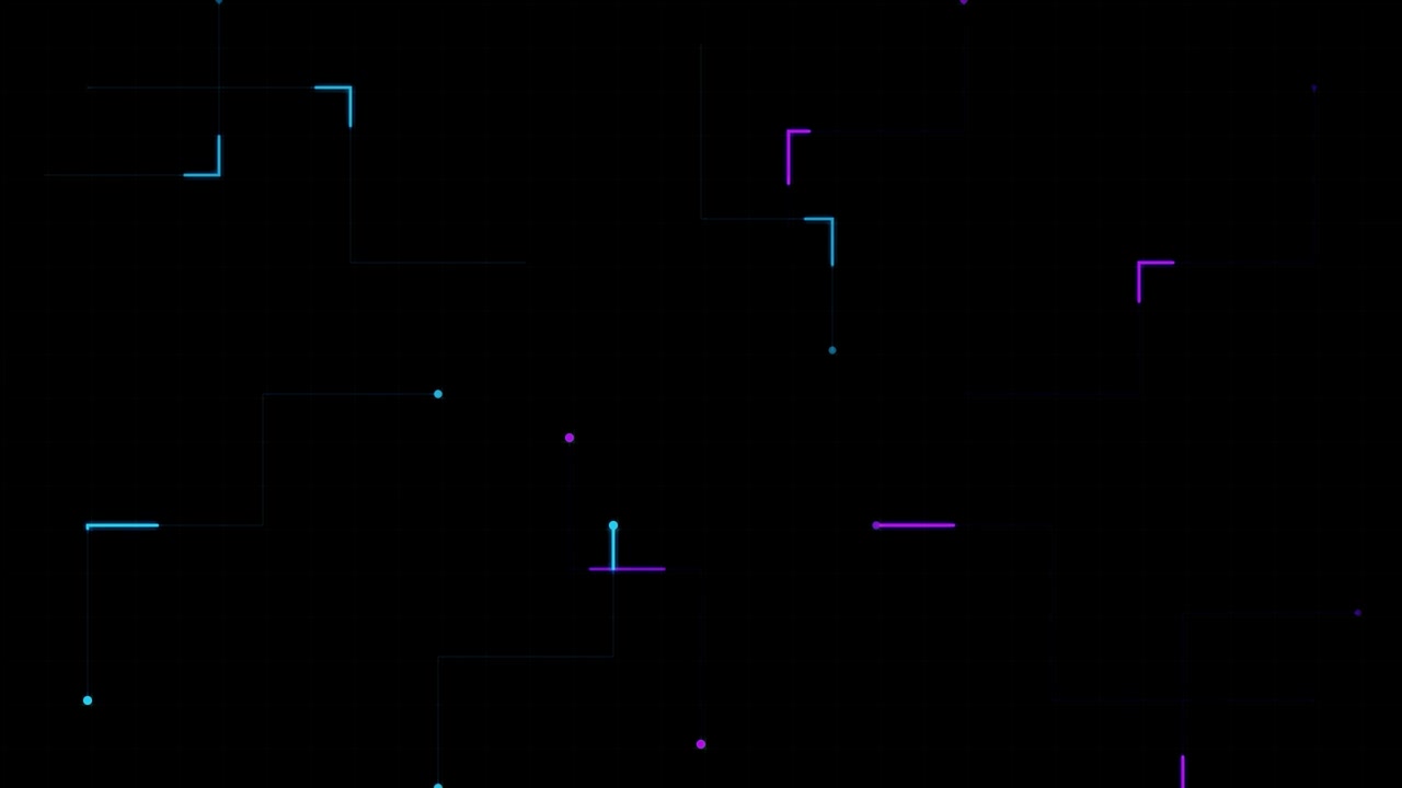 Abstract Digital Network Lines and Dots Moving on Dark Background