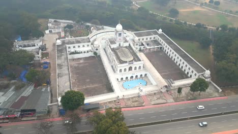 palace early morning punjab city bird eye view mohali india drone shot winter fog