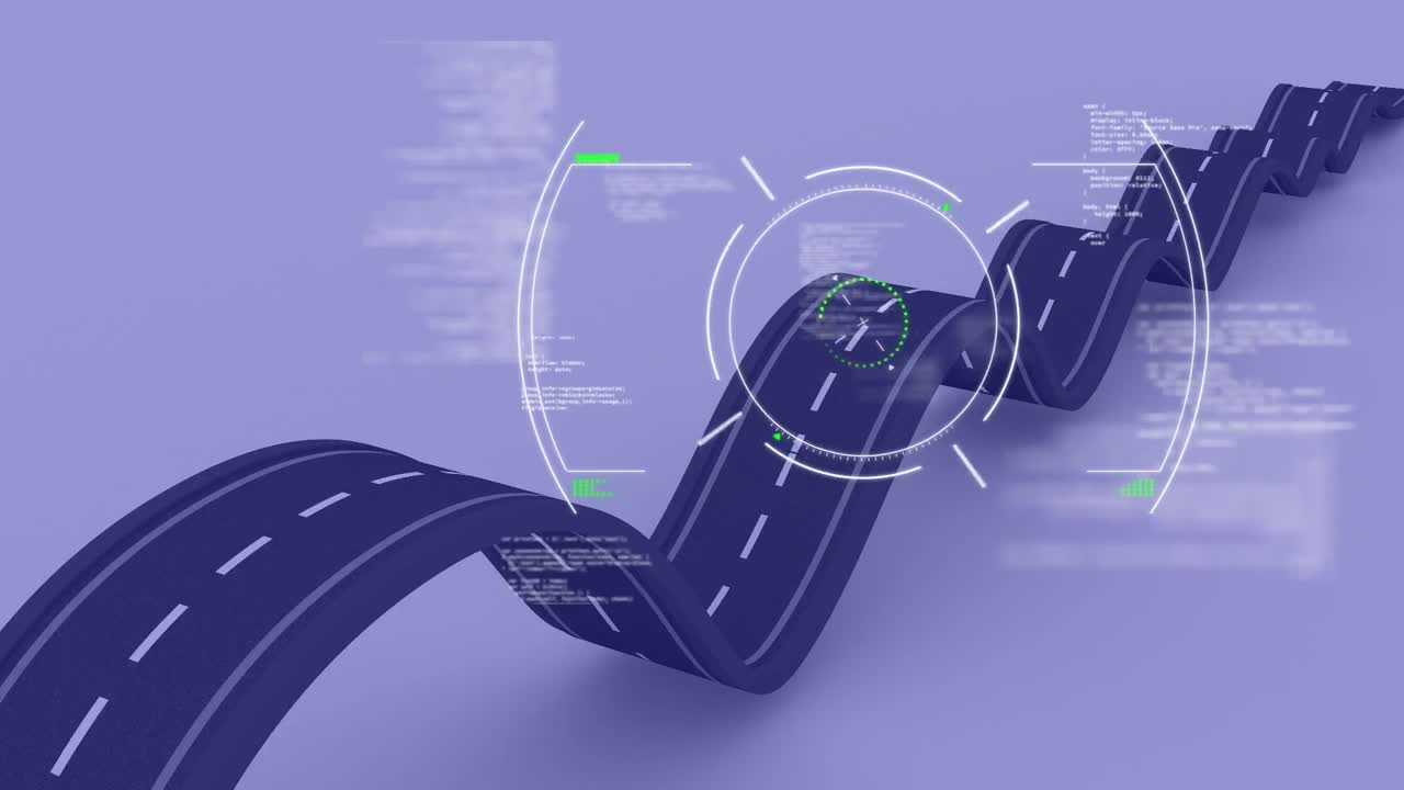 animación del visor sobre la carretera sobre un fondo violeta