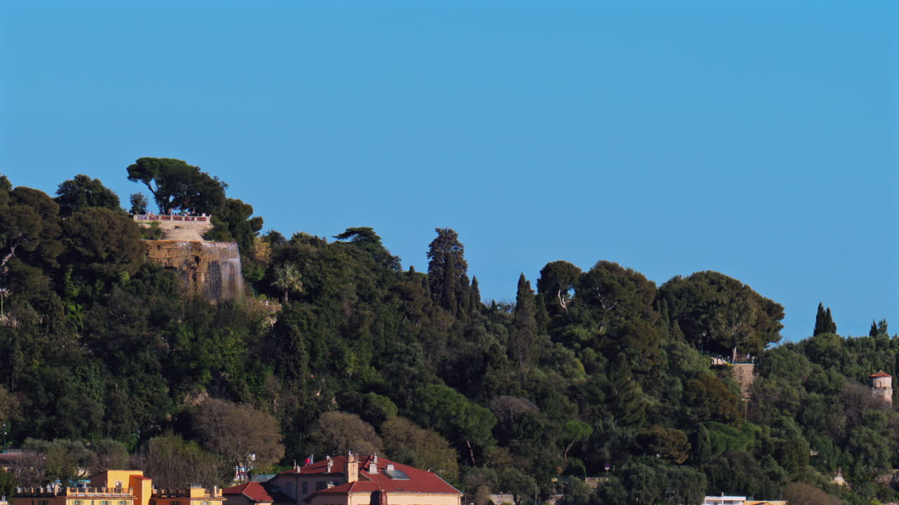 View of the buildings on Nice, France with the mountains on the background
