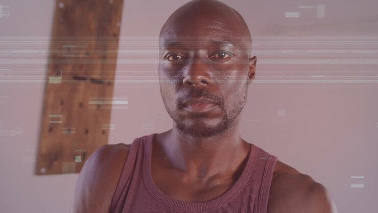Animation of interference over african american sportsman