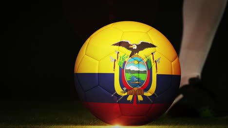 football player kicking ecuador flag ball