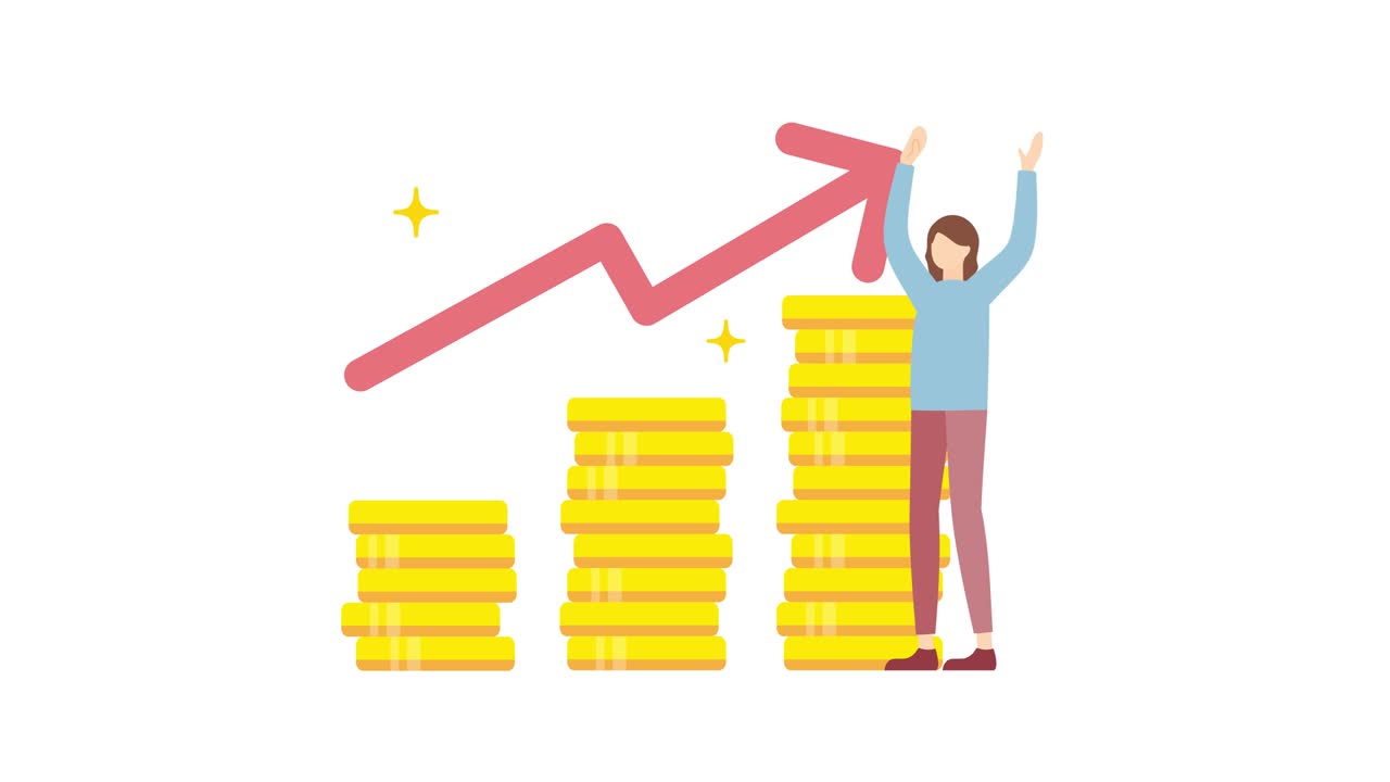 Animation of a woman happy with his growing money.