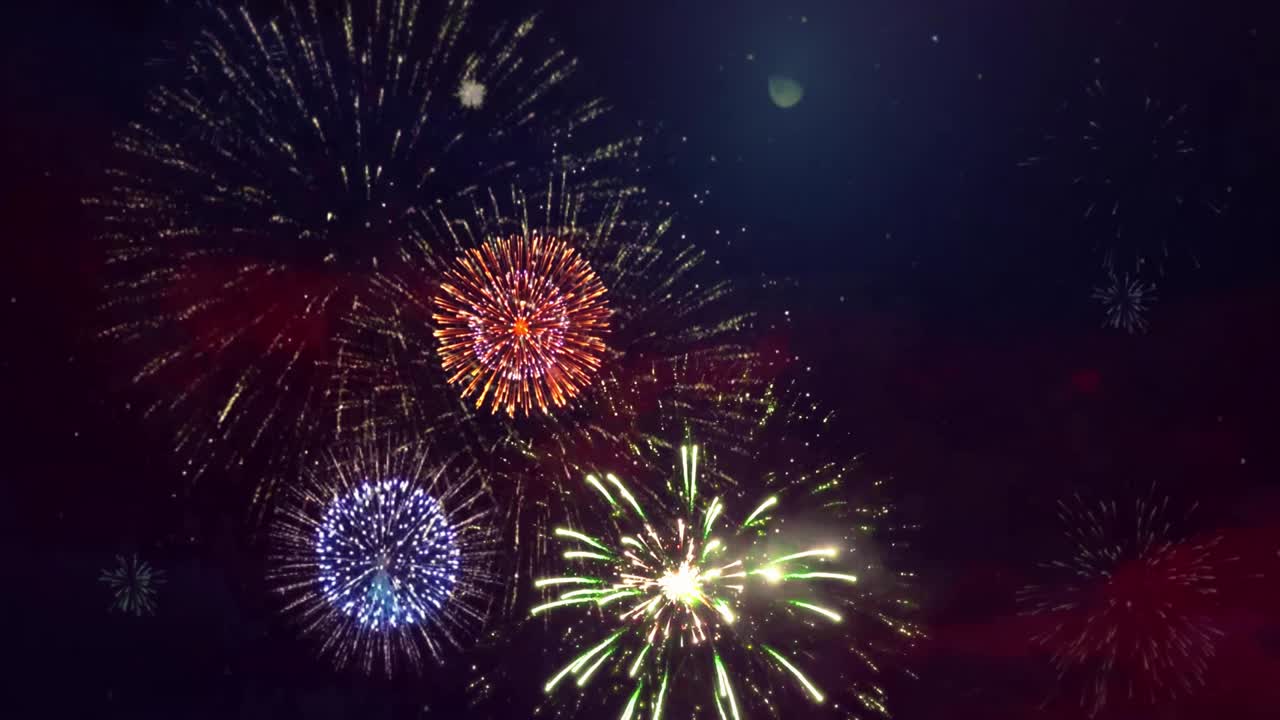 4k multi color múltiple forma explosión pantalla cielo noche fondo de bucle sin costuras