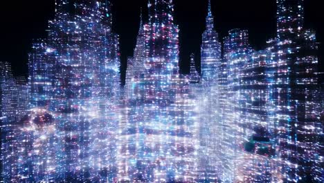 the breathtaking skyline, aglow with vibrant lights, crafts a mesmerizing and unforgettable urban experience after dusk