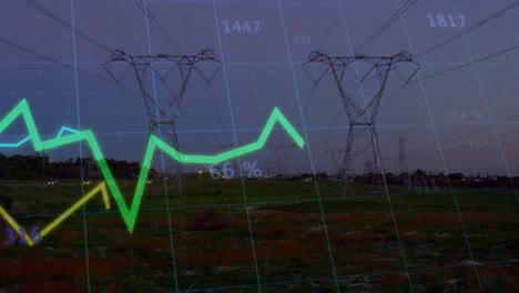 animación de múltiples números cambiantes y procesamiento de datos estadísticos contra torres de red.