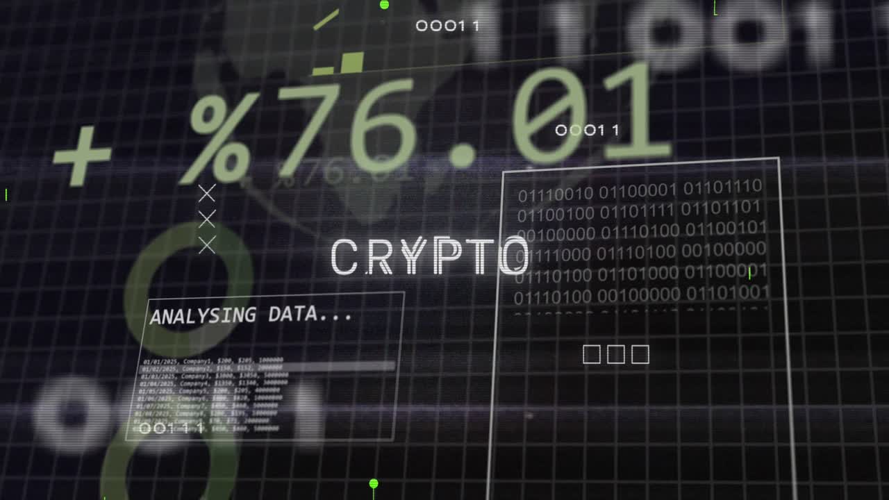 바이너리 코드, 변화하는 숫자 및 검은색 배경에 대한 지구의 암호 텍스트의 애니메이션