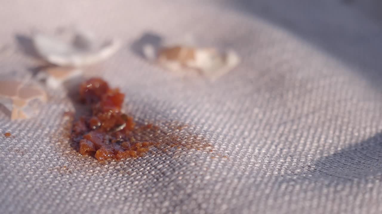 Broken egg on a cloth