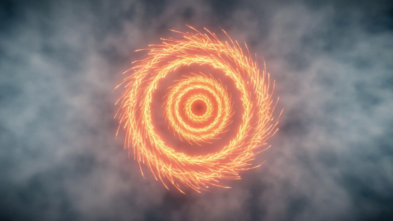 A Captivating Spiral of Fiery Light: An Artistic Representation of Energetic Motion in a Darkened Atmosphere, Creating a Mesmerizing Visual Experience