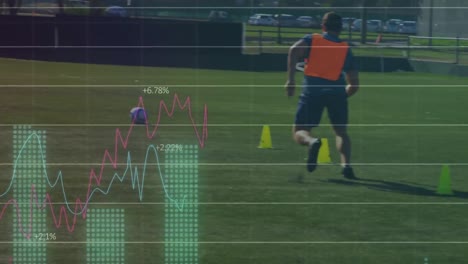 Animation-Der-Finanzdatenverarbeitung-über-Verschiedene-Fußballspieler-Auf-Dem-Spielfeld