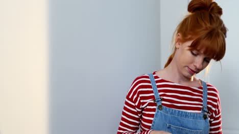 beautiful woman looking at color swatch 4k