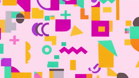 colorful geometric shapes animation over light pink background