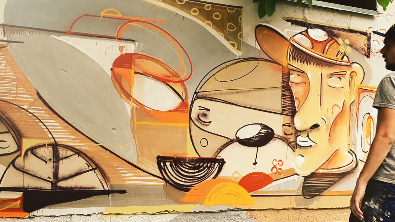 El artista dibuja grafitis en una valla. Grafiti en una valla.