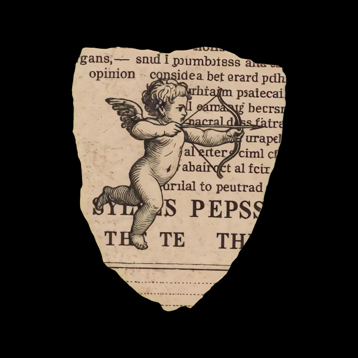 Illustrazione vintage di Cupido che mira con arco e freccia su carta strappata