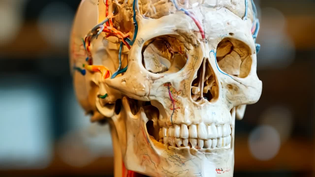 модель человеческого черепа с кровеносными сосудами