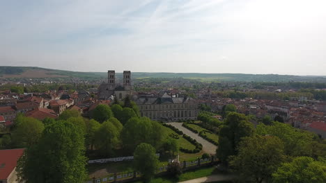 Aerial-drone-view-of-Verdun-Cathedral-sunny-day-Lorraine-France.