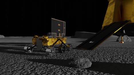 3D-Animation-Des-Chandrayaan-Mondrovers,-Der-Sich-Auf-Dem-Mond-Der-Sonne-Zuwendet