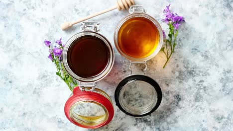 Jars-with-different-kinds-of-fresh-organic-honey