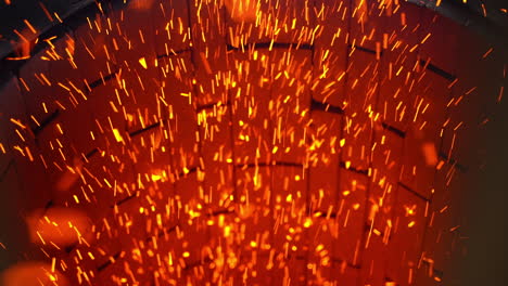 burning sparks in a brick oven