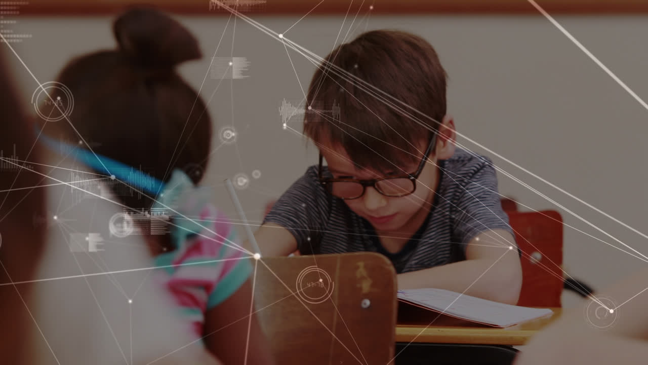 animación de la red de conexiones sobre el escolar caucásico