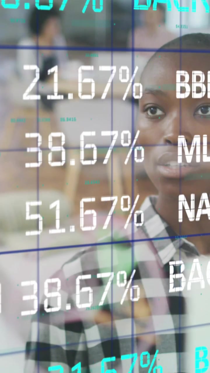Animation of stock market and world map over diverse business people