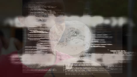 animación del cerebro humano girando y procesando datos sobre un jugador de baloncesto con una pelota