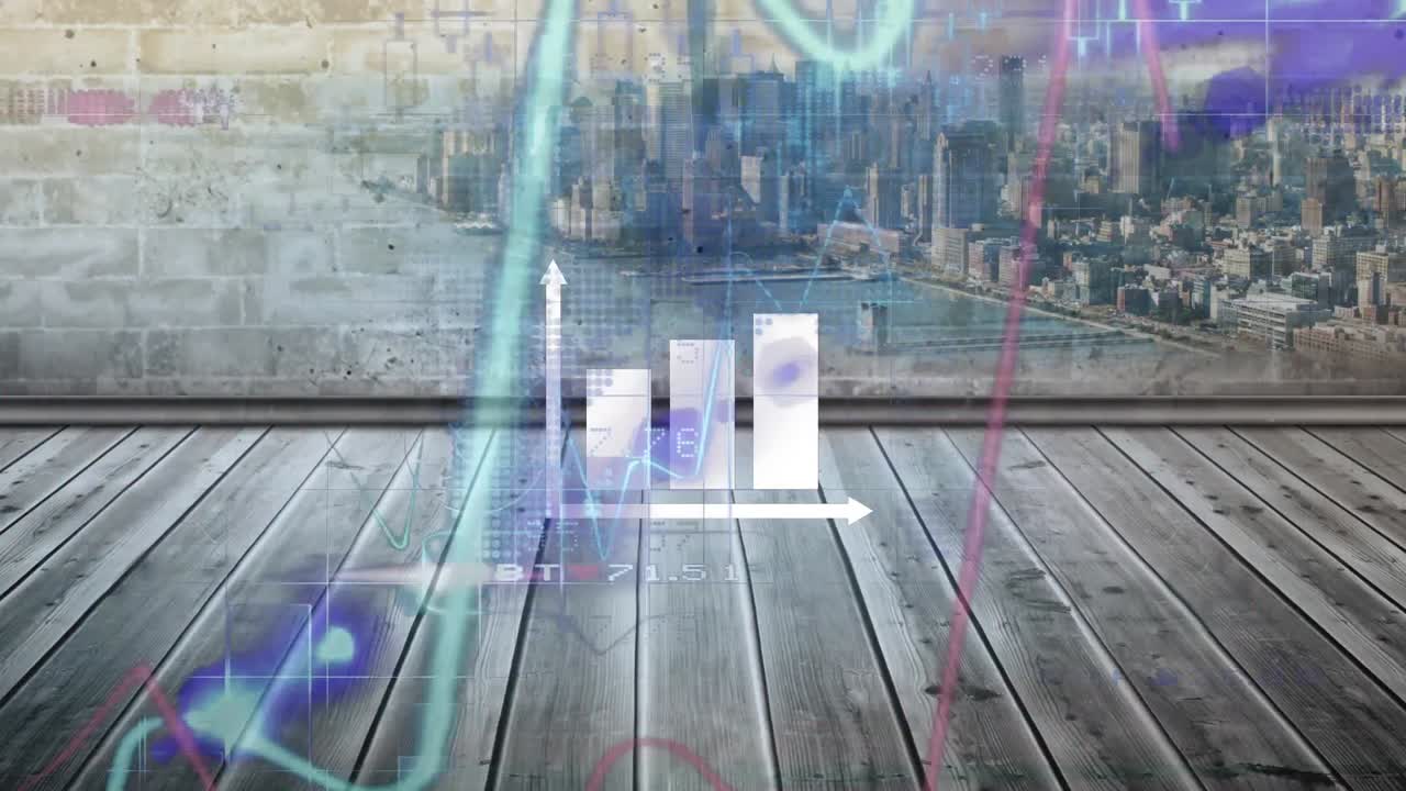 animación del procesamiento de estadísticas sobre el paisaje urbano