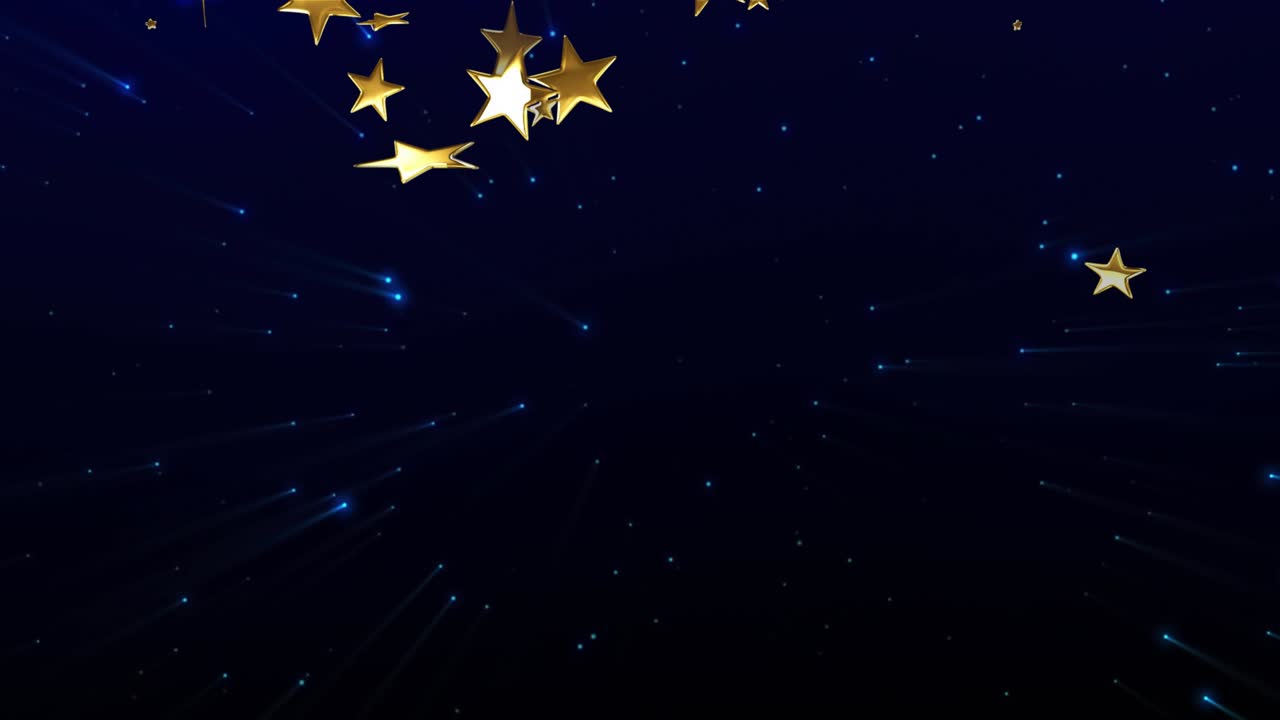 Golden stars drifting sparking blue streaks shooting inward creating motion swirling into pinpoints