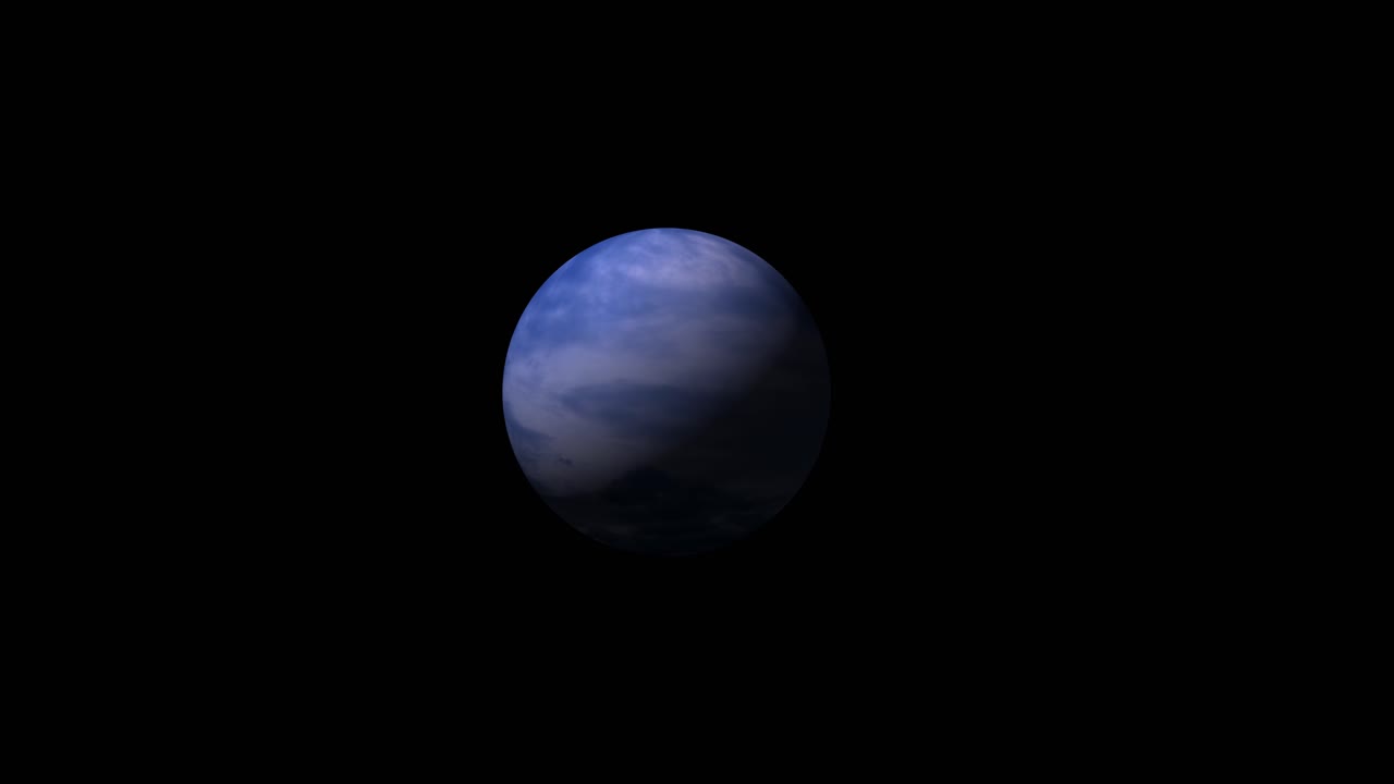 Blå planet på sort baggrund.