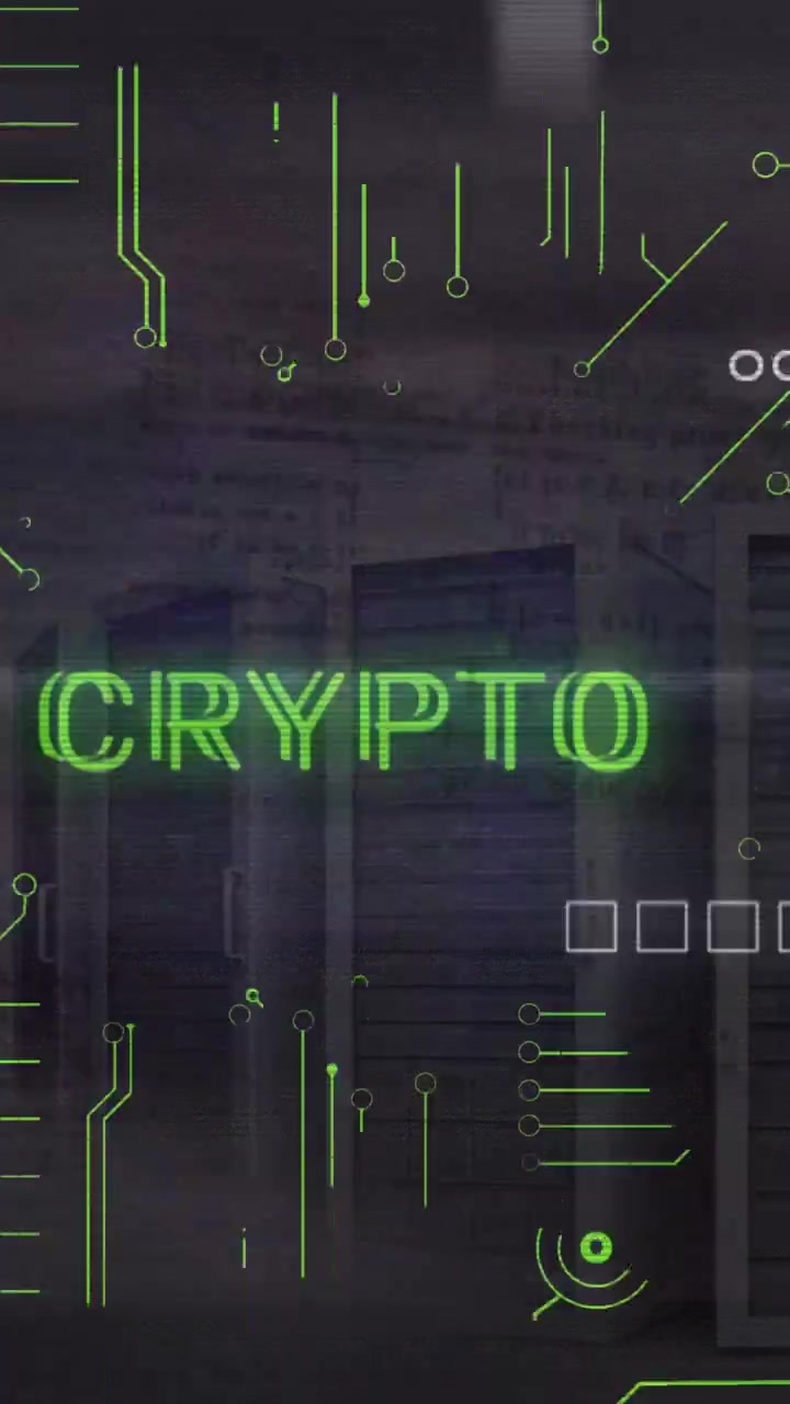 Animation of crypto text, binary codes, computer language over data server racks