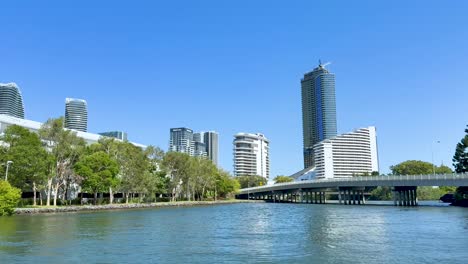 cityscape with waterway and modern buildings