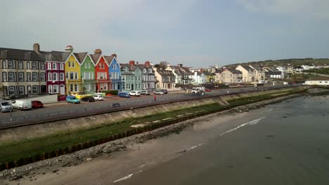 Aerial-shot-of-Whitehead,-a-seaside-village-in-Co