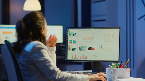 manager woman working late at night in business office for deadline