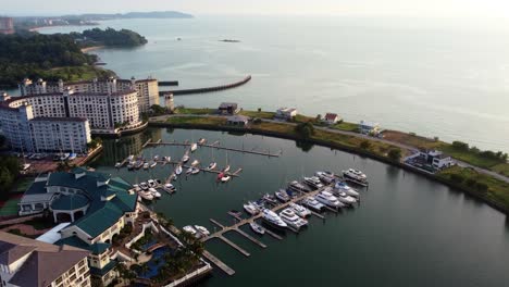 aerial drone shot of marina