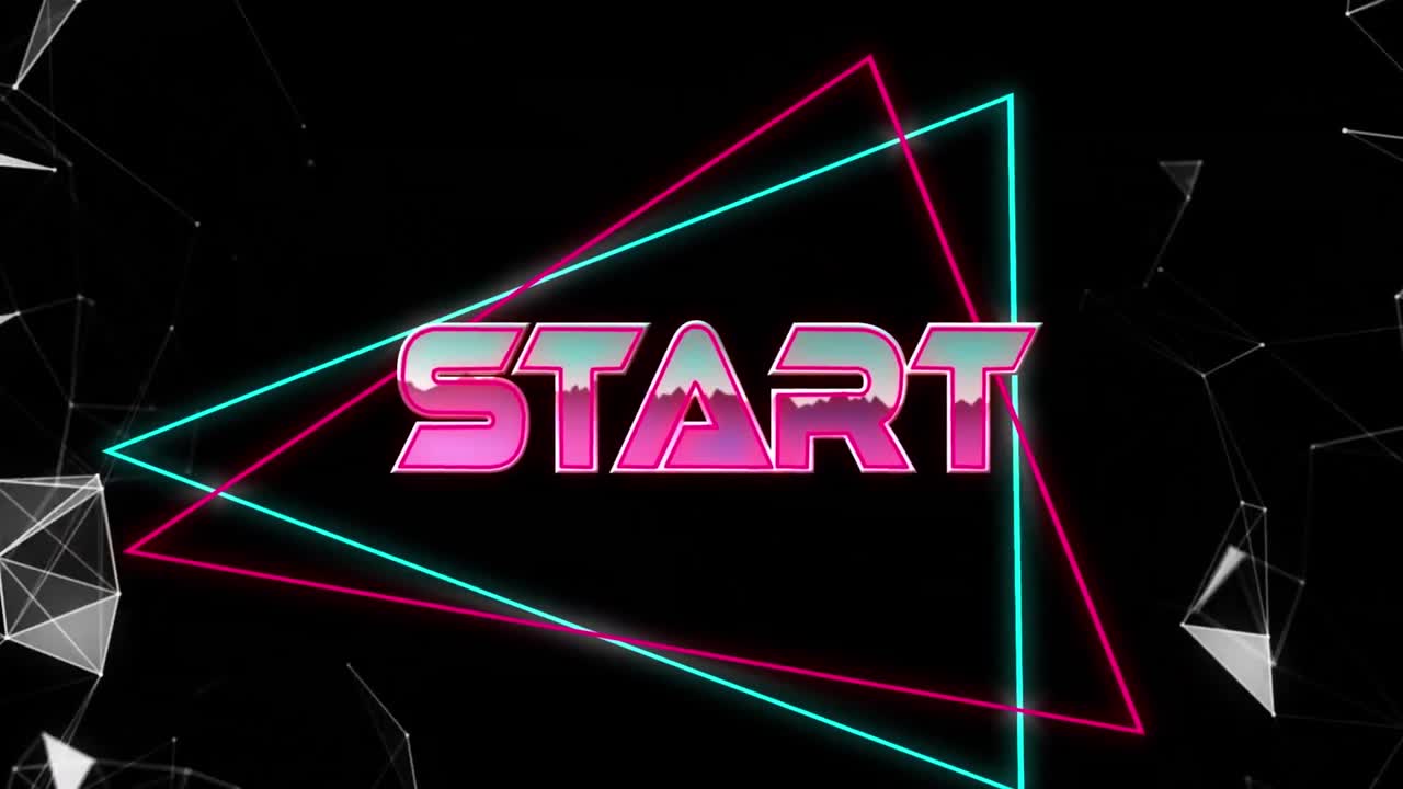 Animation of start text over neon lines on black background