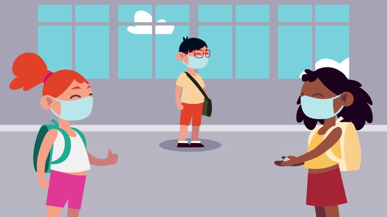 학교에서 마스크를 착용하는 아이들