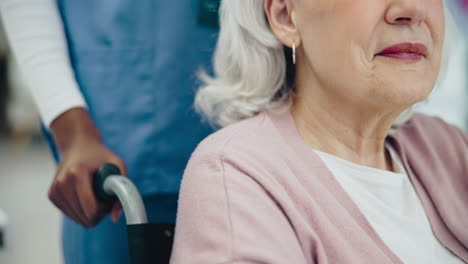 nurse, old woman and hand on shoulder