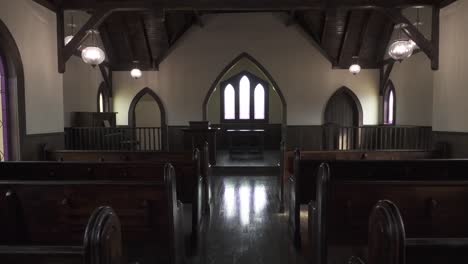 Interior-of-a-rustic-church-and-pews