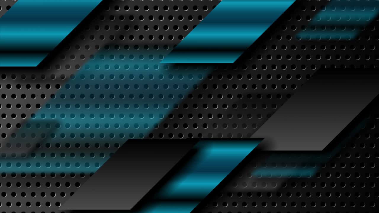 formas de metal azul en fondo perforado oscuro animación de video
