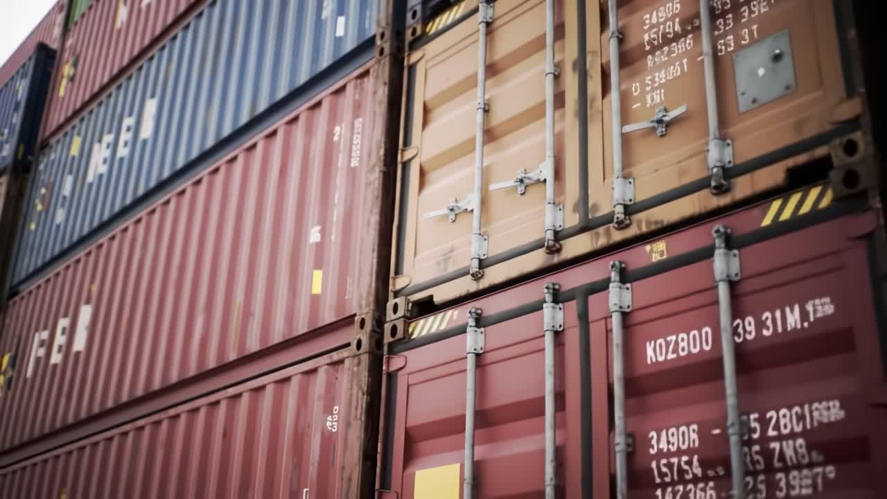 Colorful shipping containers are stacked neatly at a bustling port, highlighting the efficiency of global trade and logistics operations during daylight hours.