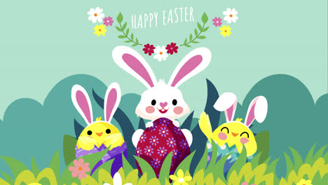 happy easter cartoon bunnies and chicks