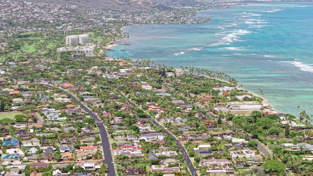 Honolulu, Hawaii USA. Aerial View of Kahala Upscale Neighborhood, Homes, Streets and Secluded Beaches