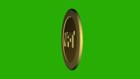 golden shiny nft coin rotates on its axis. 3d animation of ntf coin token spinning in 360 degrees on a green background. non-refundable token. cash savings symbol. business concept. 4k. alpha channel