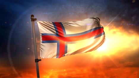 faroe islands flag backlit at beautiful sunrise loop slow motion 4k