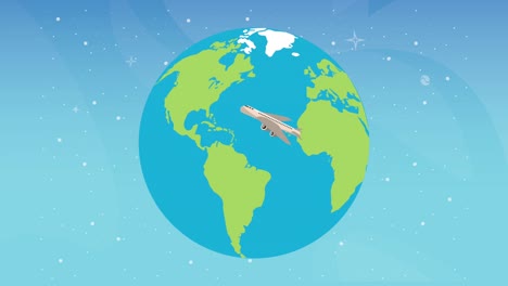 world planet earth with airplane travel animation