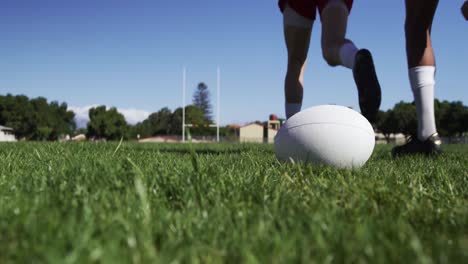 rugby players training on the field