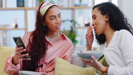 phone, friends and women speaking about social