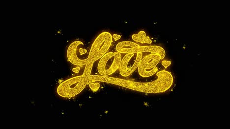 golden glitter love text on black background
